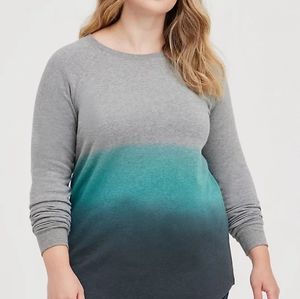 TUNIC SWEATSHIRT - COZY FLEECE DIP DYE GREY & TEAL
